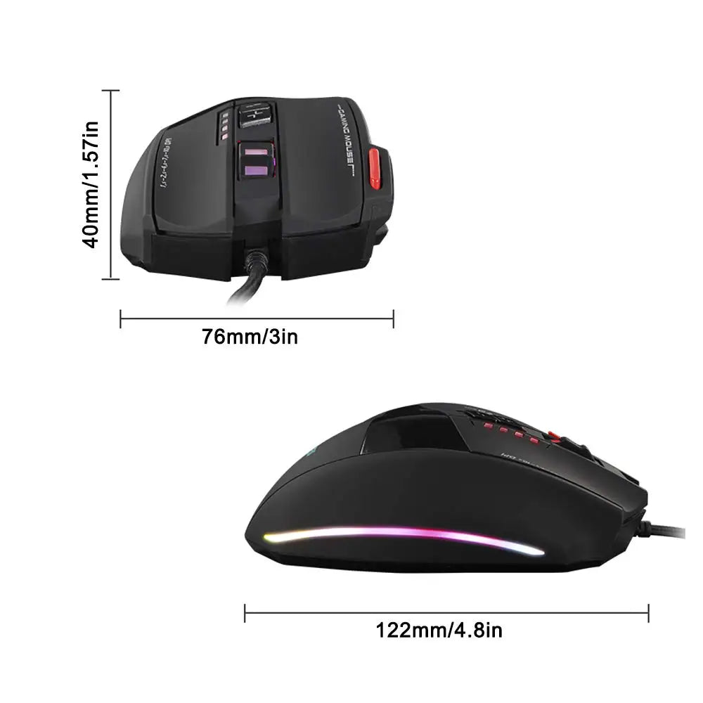 C13 Wired Gaming Mouse with 13 Programmable Buttons Adjustable DPI (1500–10000) RGB LED Optical Sensor USB Gaming Mouse