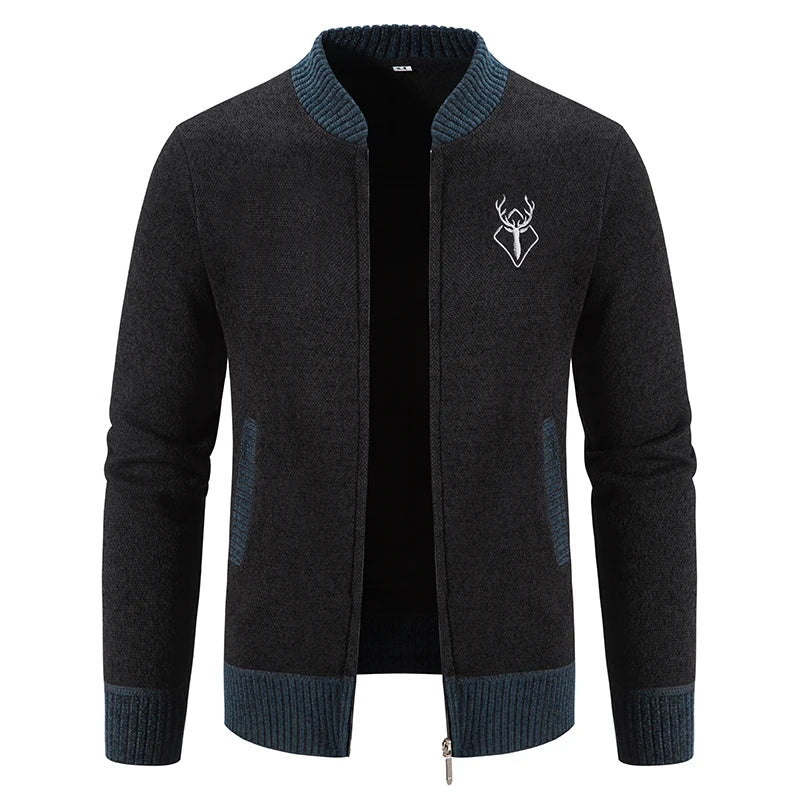 Men's Knitted Embroidered Warm Zipper Cardigan