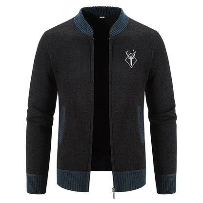 Men's Knitted Embroidered Warm Zipper Cardigan