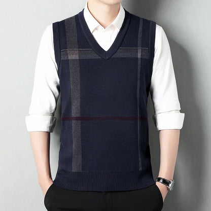 V-neck Sleeveless Sweater Vest Knitted for men