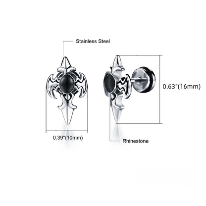 Boucles d'oreilles gothiques punk en acier inoxydable pour hommes et femmes – Petit squelette à géométrie rocheuse avec zircon