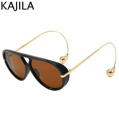 Women’s Oversized Oval Punk Pilot Sunglasses – Metal Frame UV400 Shades Sunglasses