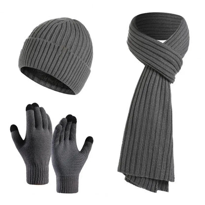 3 Pcs Winter Warm Beanie Hat Long Scarve