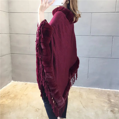 Winter Rabbit Fur Wool Collar Shawl Warmth Poncho