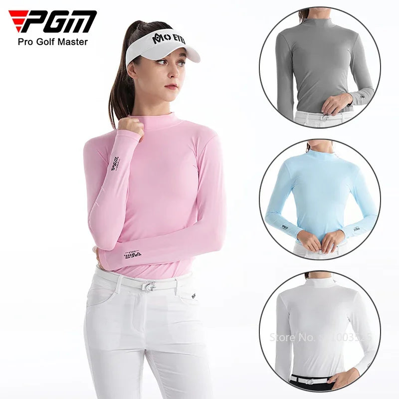 Damen-Golfshirt mit langen Ärmeln, Stehkragen, warmes Fleece, Sportbekleidung
