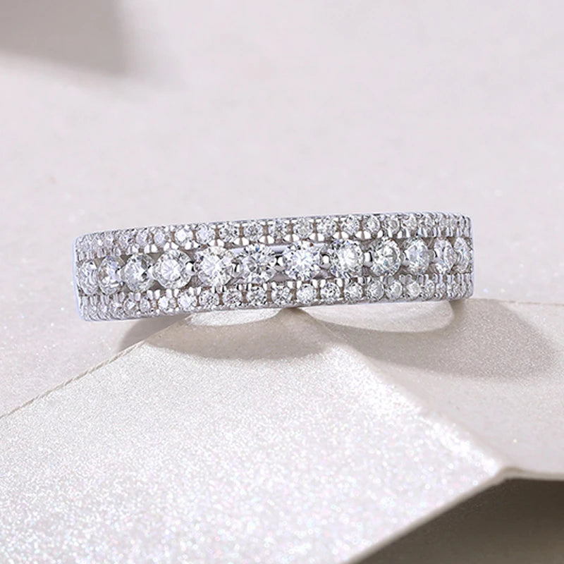 Bague demi-alliance en moissanite pour femme - Alliance scintillante en argent sterling S925