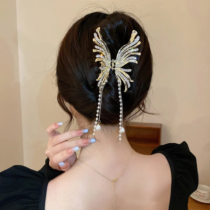 Butterfly Pearl Tassel Hair Clips