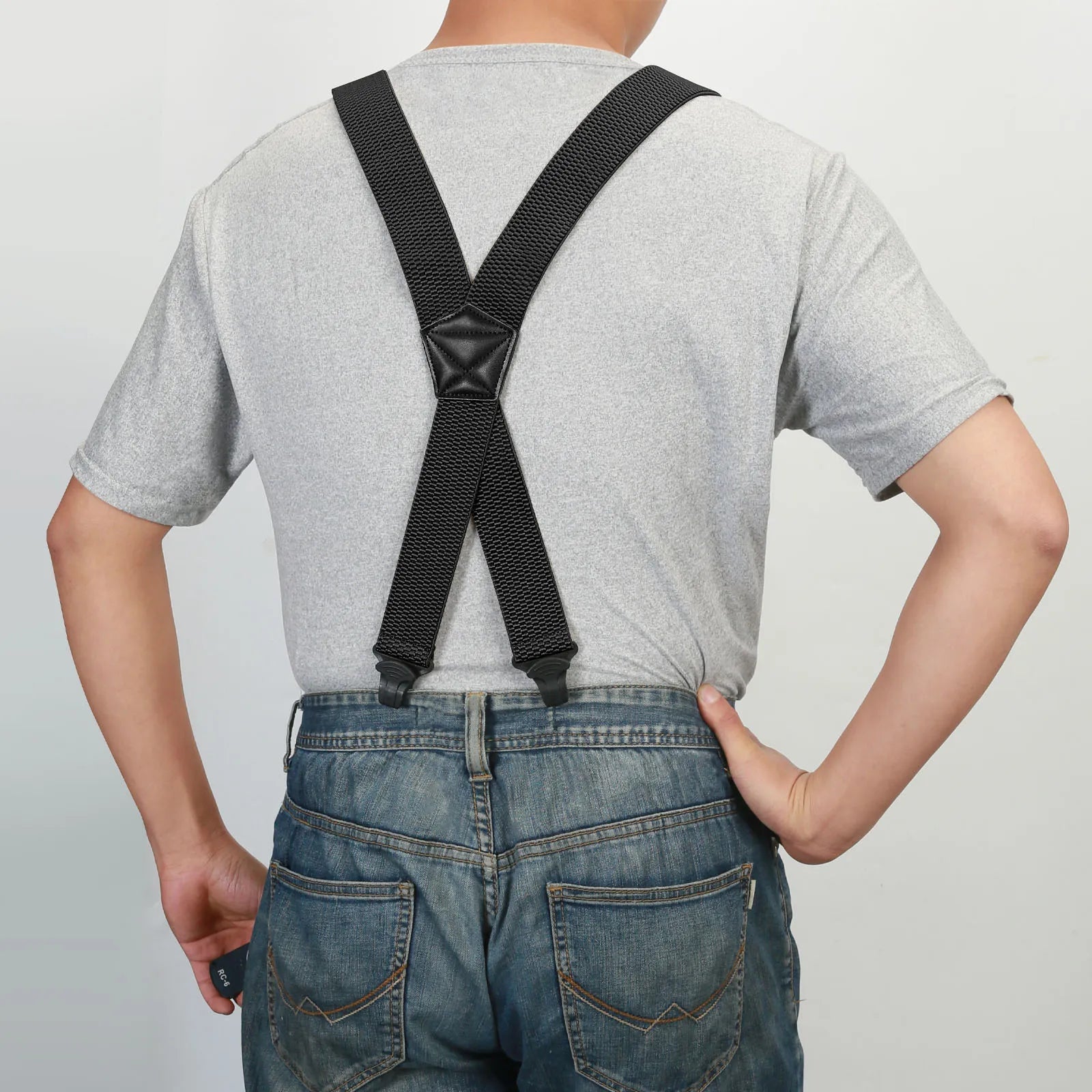 Heavy Duty Men’s Suspenders 3.8cm Wide X-Back Work Braces with 4 Strong Plastic Gripper Clasps – Adjustable Elastic Trouser Suspenders