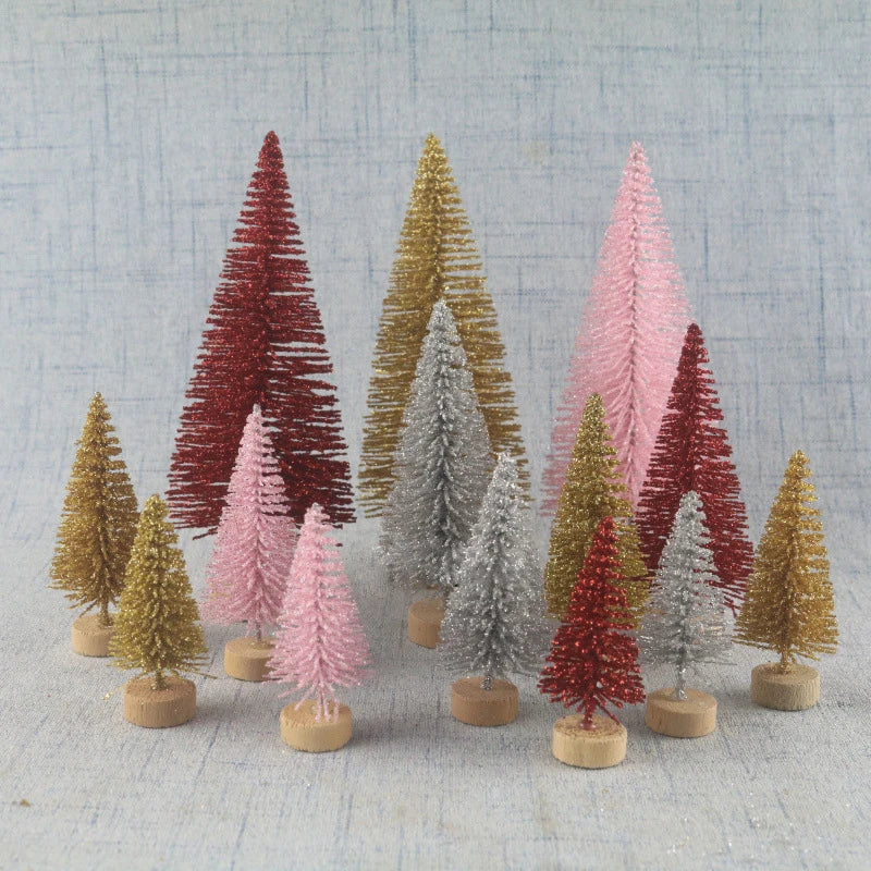 Lot de 8 mini sapins de Noël à paillettes pour la décoration