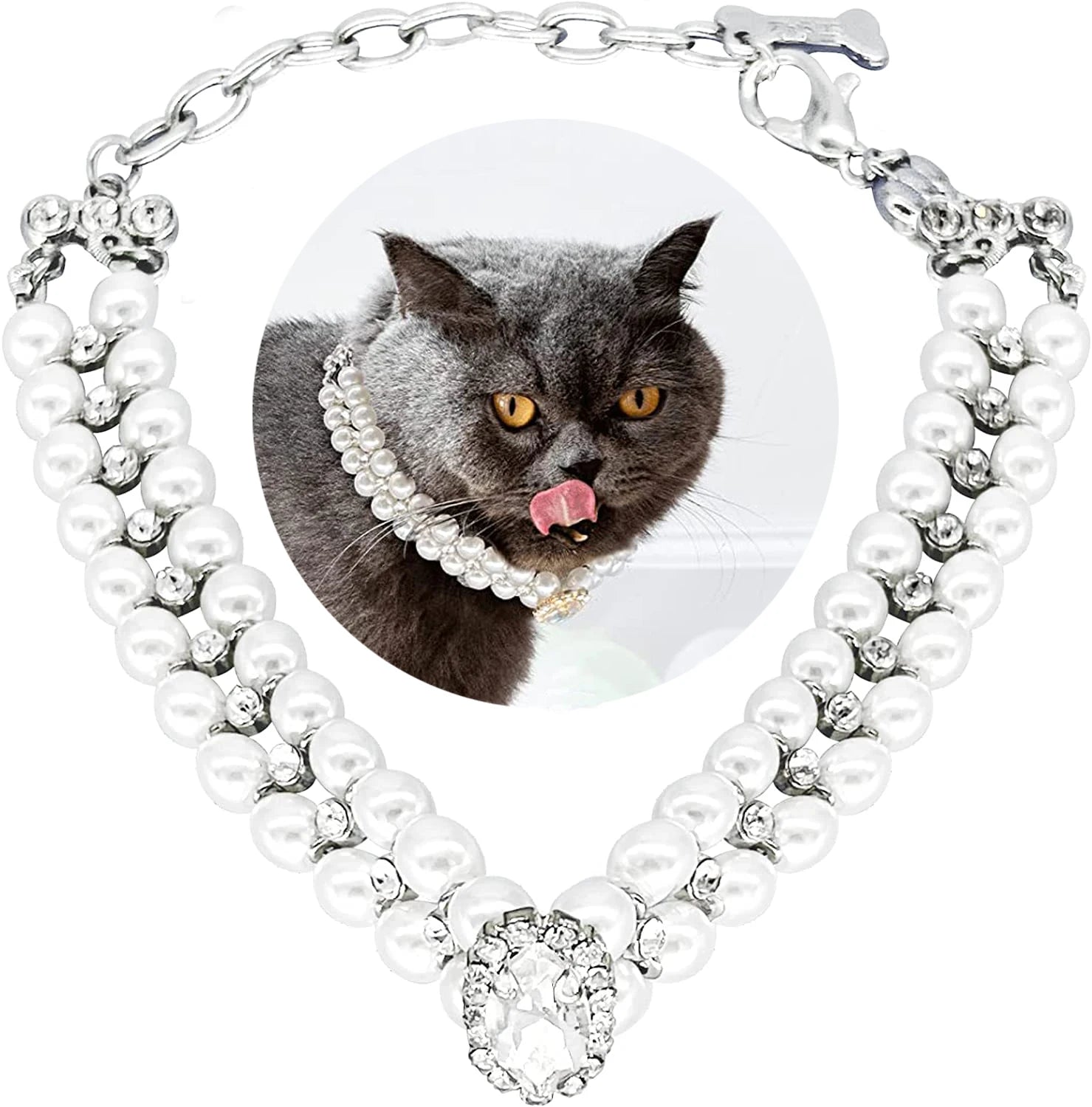 Bunte, verstellbare Halskette mit Kätzchenmotiv – Perlen-Katzenhalsband 
