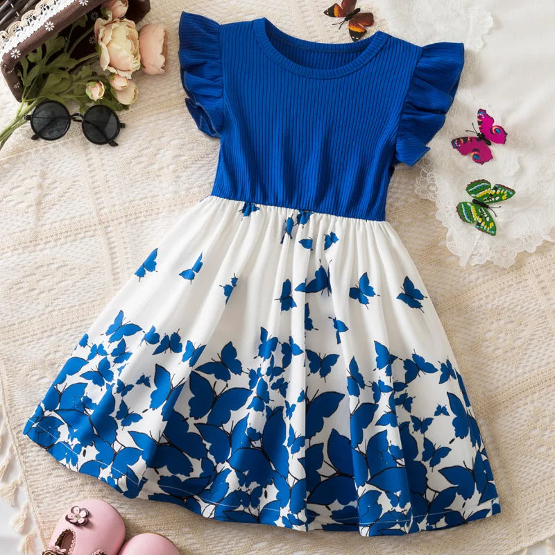 Blumenmädchen-Schmetterlings-Prinzessinnenkleid für Kinder – Partykleid aus Tüll mit Rüschenärmeln