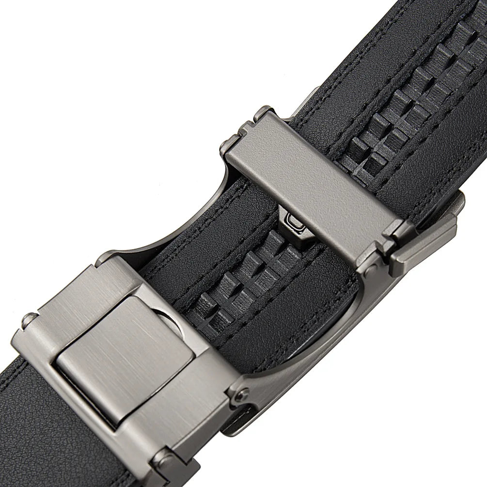 Men's Adjustable Genuine Leather Ratchet Automatic Buckle Belt