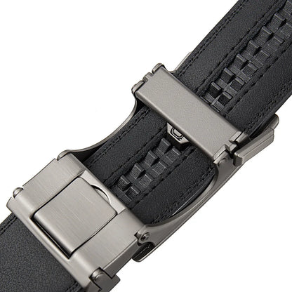 Men's Adjustable Genuine Leather Ratchet Automatic Buckle Belt