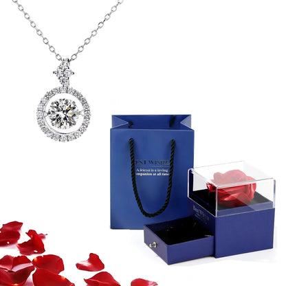 Valentinstag Geschenk Luxus rote Herz Halskette mit Rose Geschenkbox