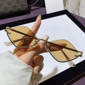 Women's Diamond Shape Metal Half Frame Sunglasses