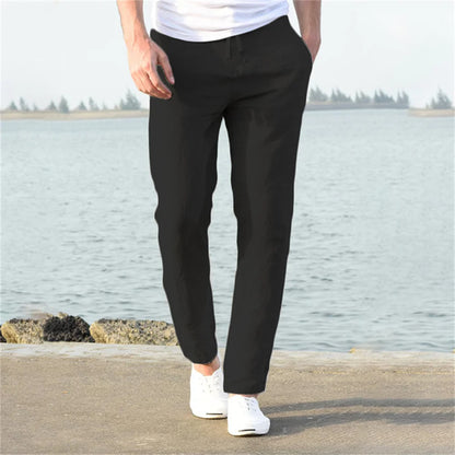 Breathable Solid Color Cotton Linen Men's Streetwear Pants