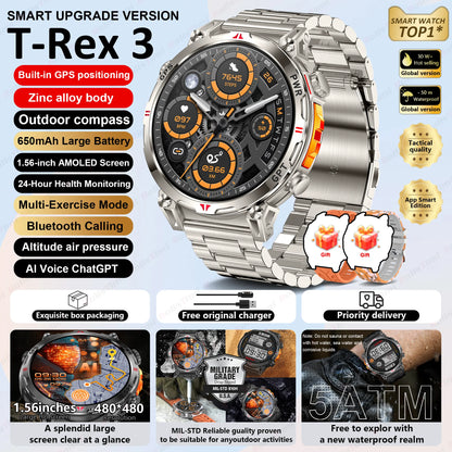 Unisex T-Rex3 GPS Sports Smartwatch – Fitness Tracker Heart Rate Monitor 3ATM Waterproof Smart Watch