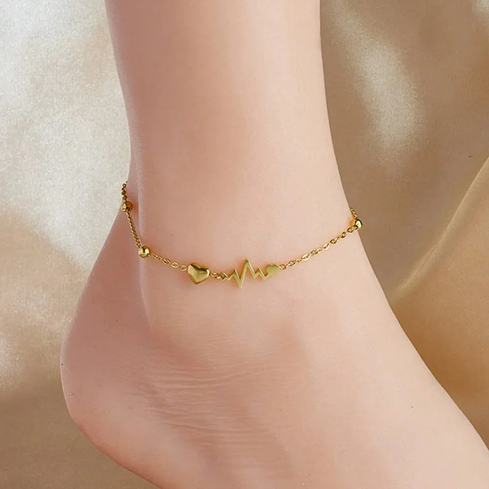 Stainless Steel Heart Anklet for Women – Minimalist Gold/Silver Chain Anklet