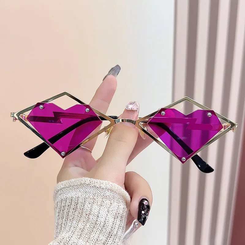 Women's Metal Frame Rimless Heart Sunglasses