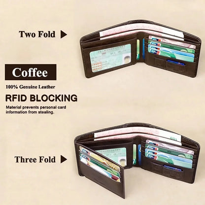 Genuine Leather RFID Blocking Wallet for Men – Slim Thin Bifold Short Wallet
