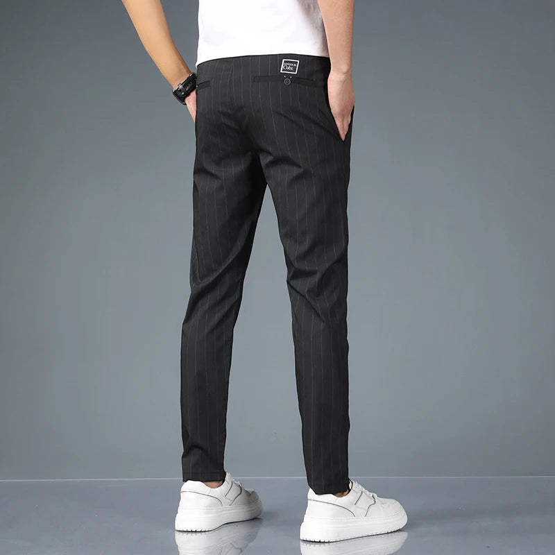 Men's Lightweight Zipper Fly Striped Summer Pants