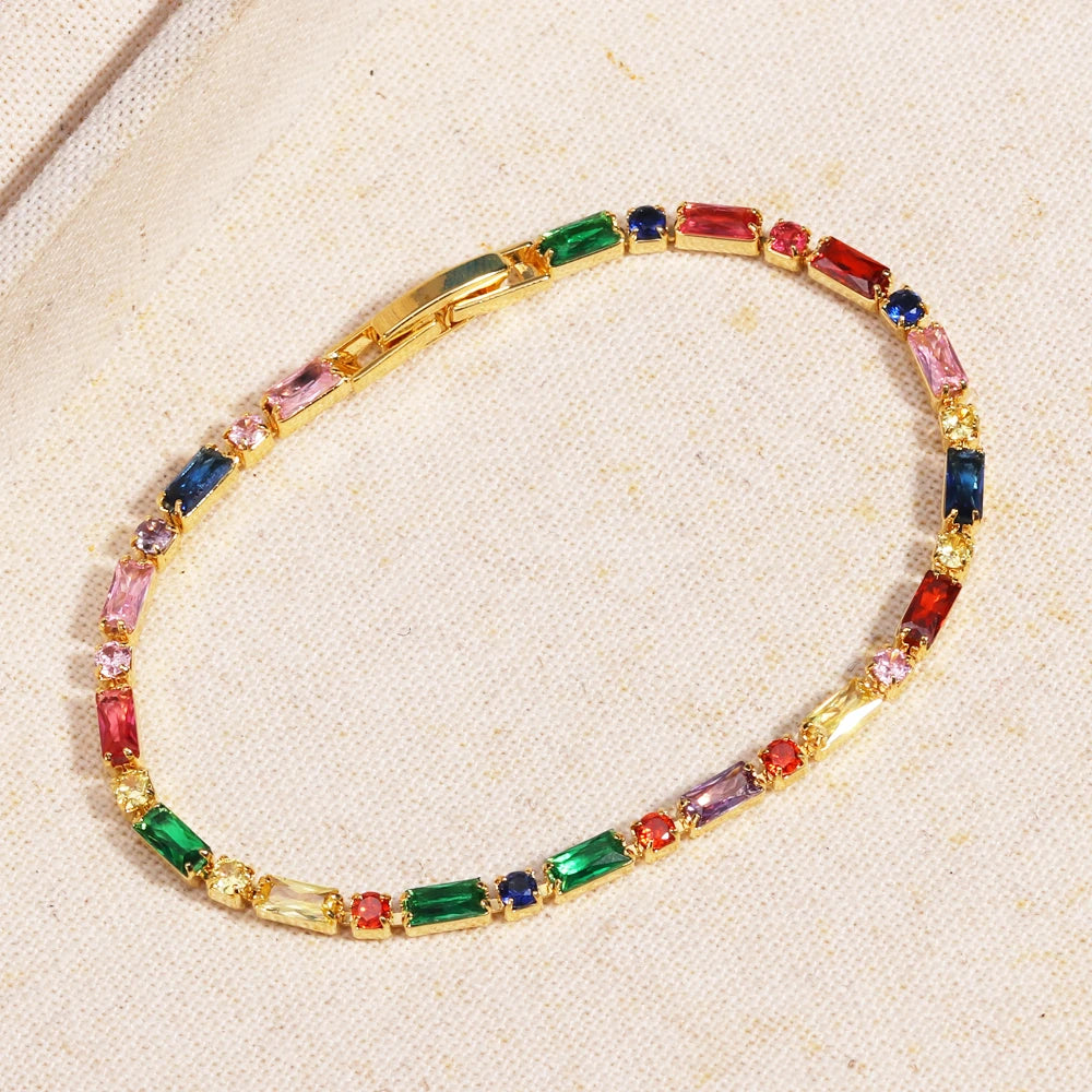 Colorful CZ Tennis Chain Bracelet for Women – Crystal Iced Out Zircon Chain Bangle