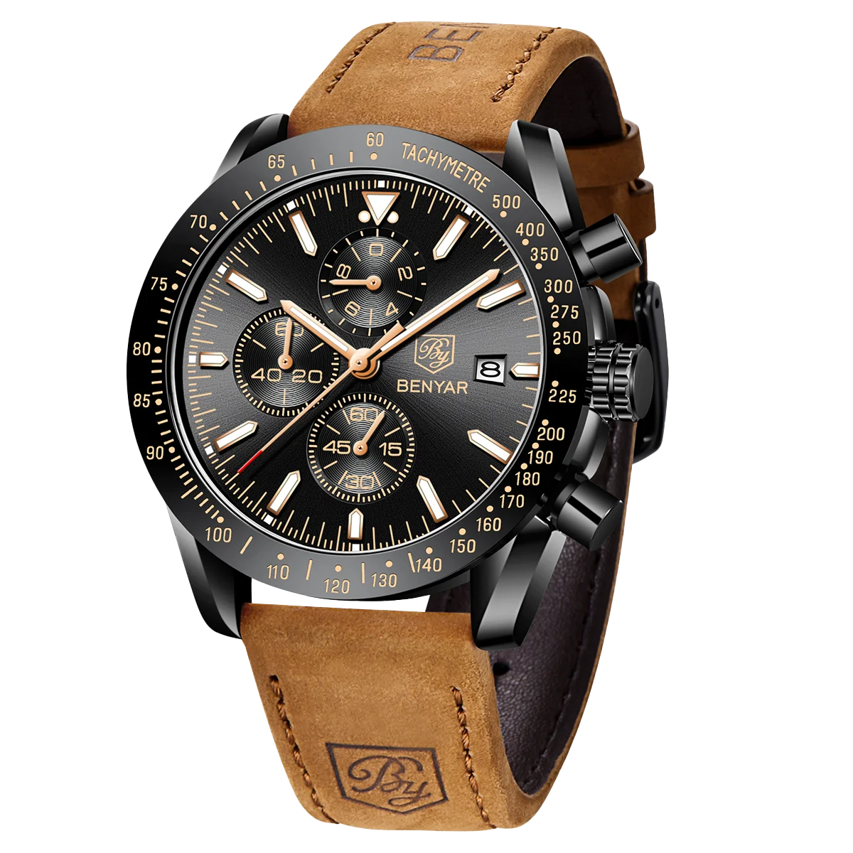 Montre chronographe à quartz pour homme – Montre-bracelet analogique étanche avec bracelet en cuir