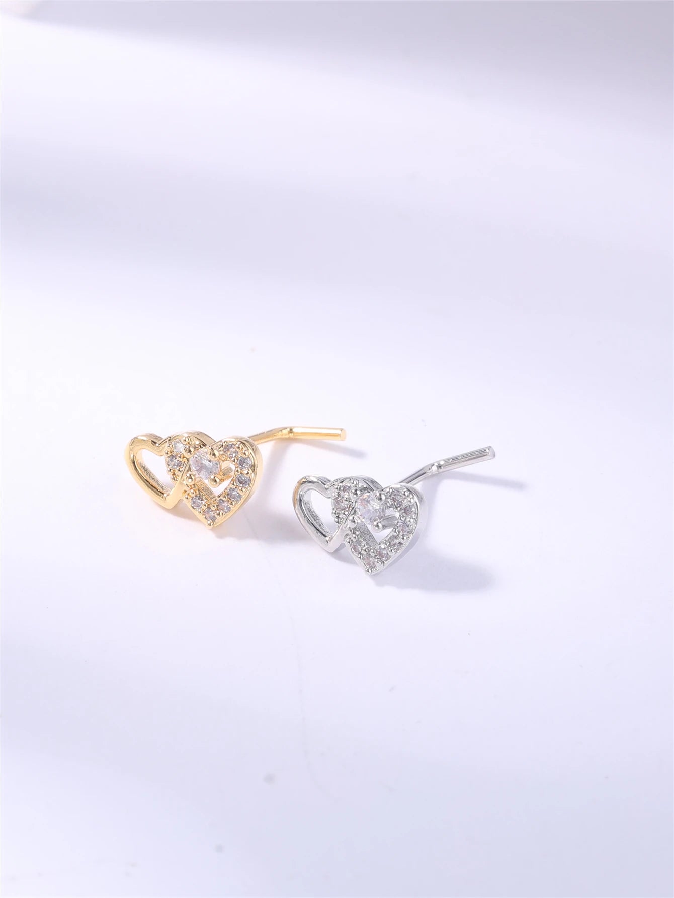 Cute Heart L-Shaped Nose Studs with CZ