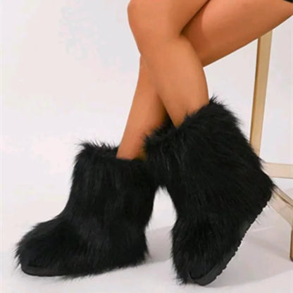 Bottes d'hiver chaudes en fausse fourrure pour femmes