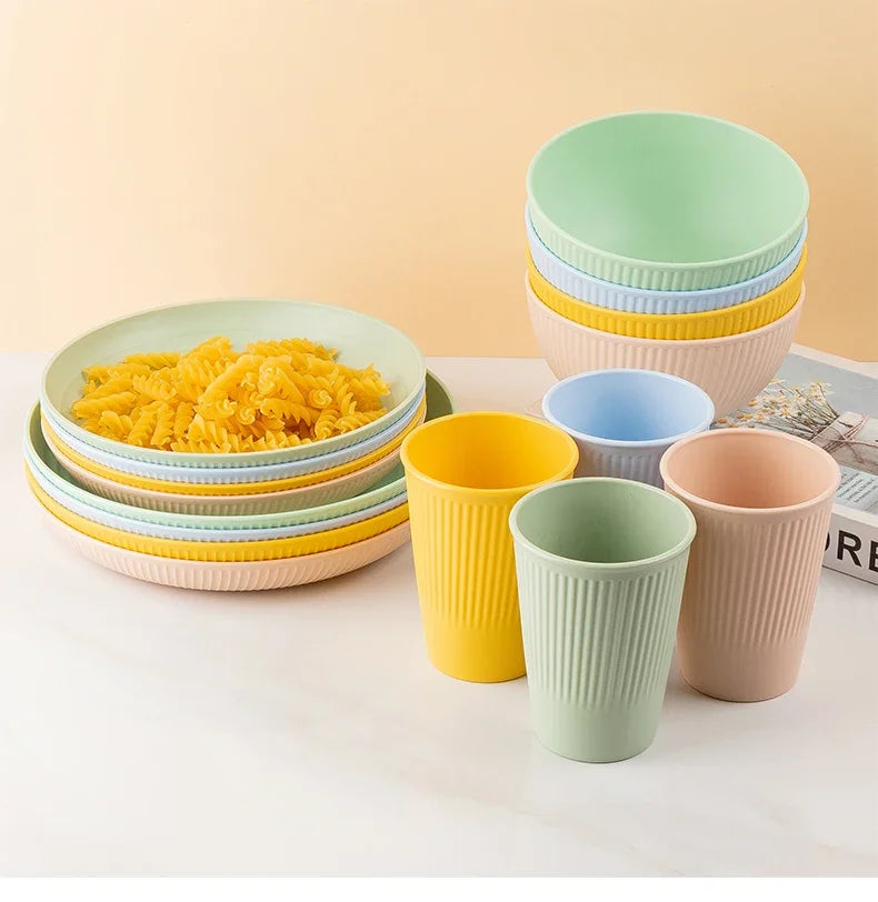 Wheat Straw Bowl Saucers Plate Dinnerware Set