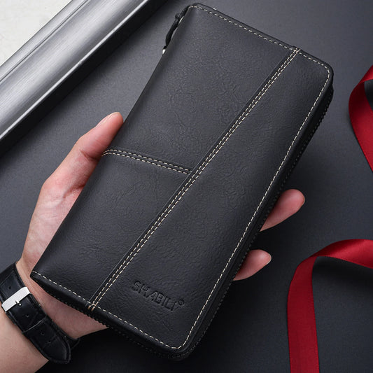 Men's Long Leather Wallet with Zipper