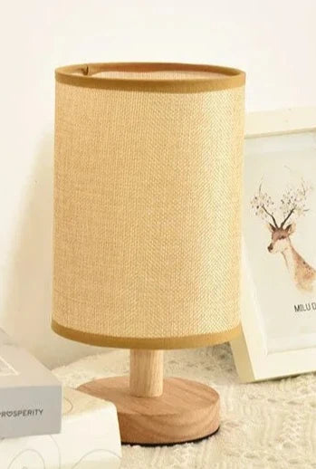 USB Wooden Bedside Lamp - Cylinder Shade