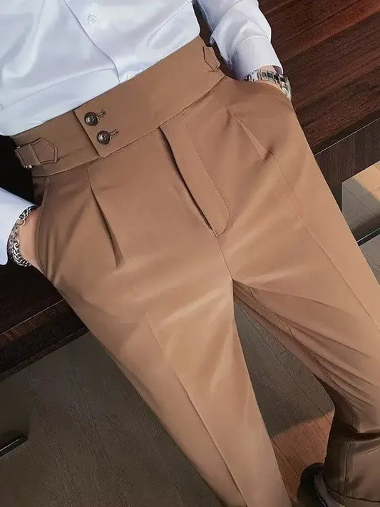 Men’s Classic Slim Fit Office Trousers - High Waist Vintage Pants