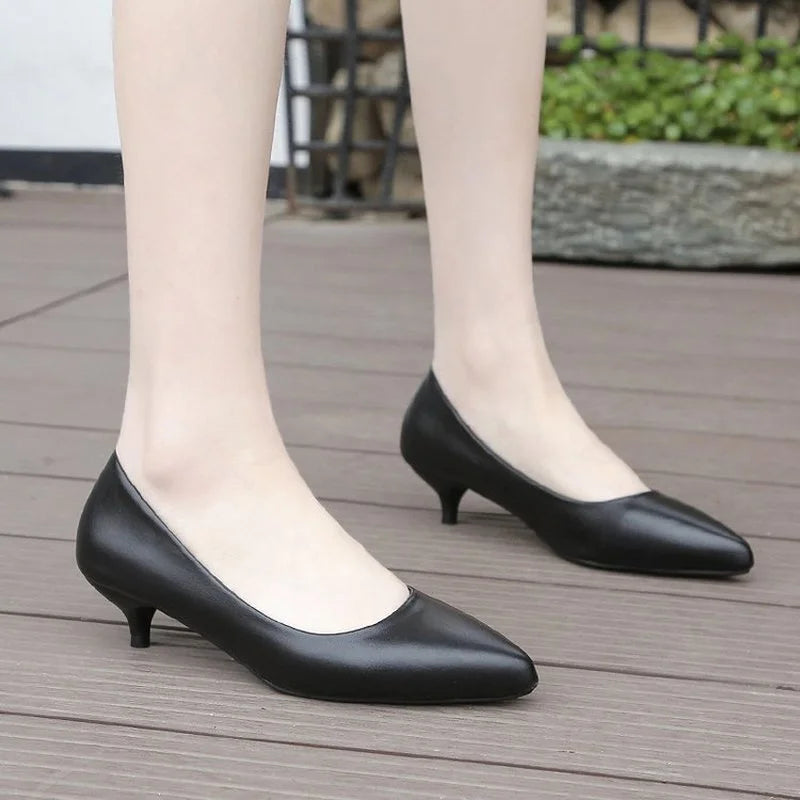 Leather Women Black White Wedding Shoes - Thin High Heels