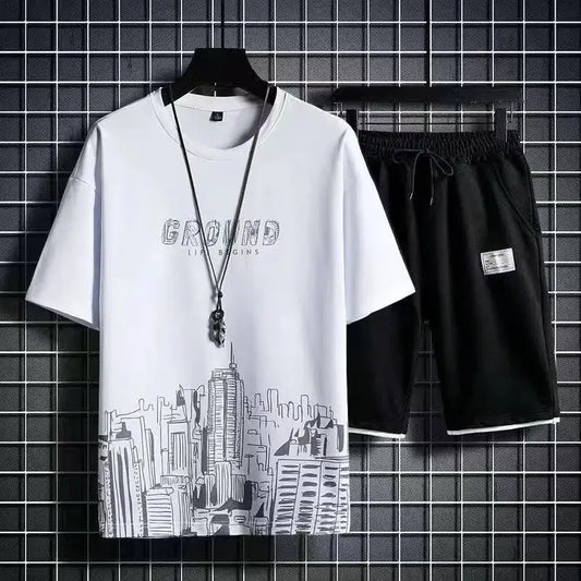 Short Sleeve Printed T-Shirt & Loose Fit Sport Mens 2 Piece Set