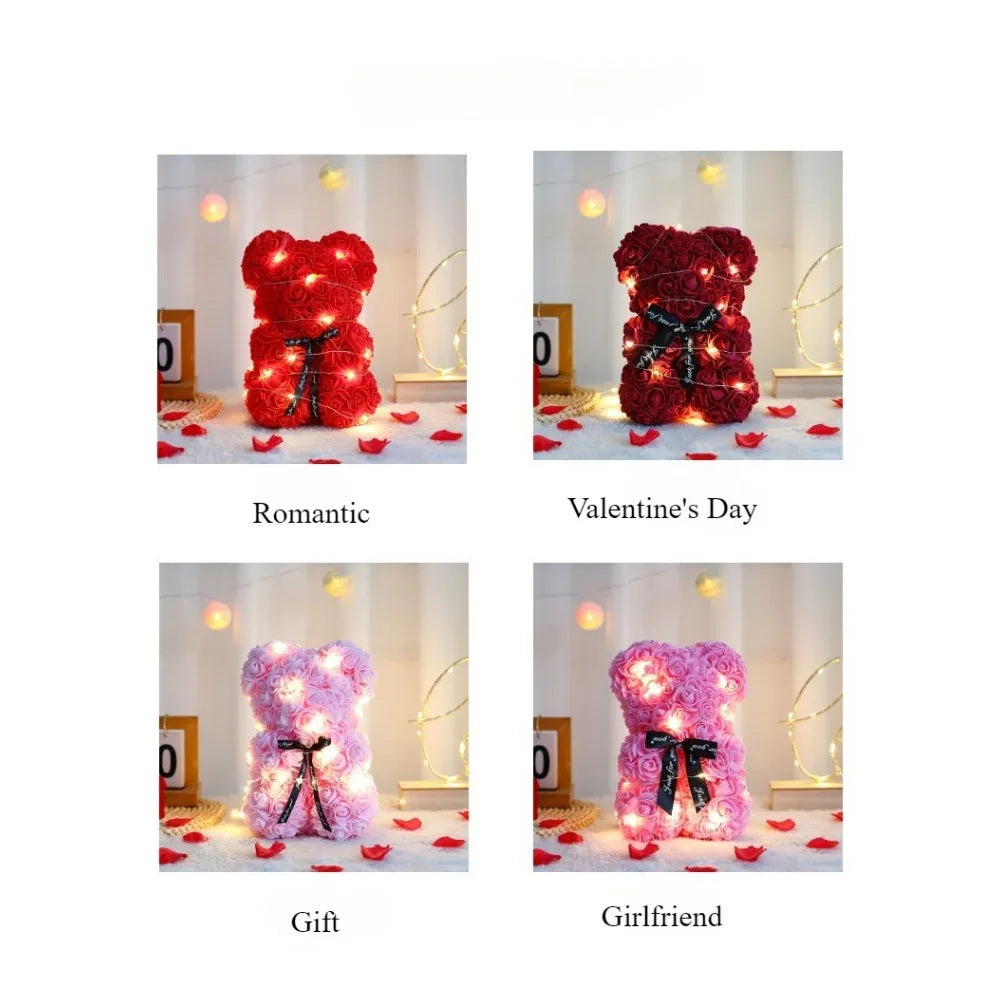 Artificial Eternal Rose Teddy Bear – Handmade Foam Flower Bear