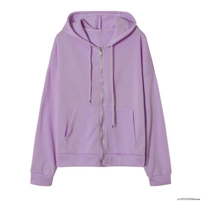 Gray Long Sleeves Zip-Up Hoodie for Women