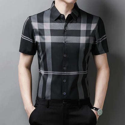 Kurzarm-Business-Casual-Hemd für Herren mit Karomuster und Knopfleiste – Leichtes Karohemd