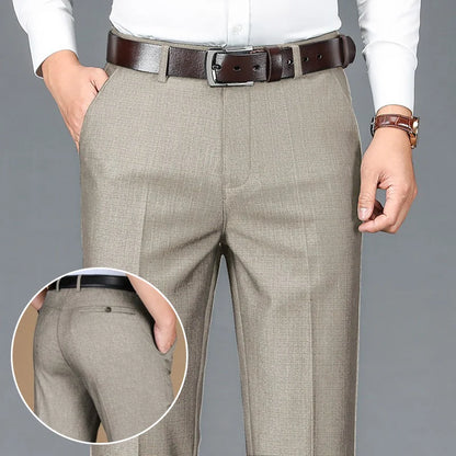 Einfarbige Anzughose für Herren mit hoher Taille und Business-Casual-Stil