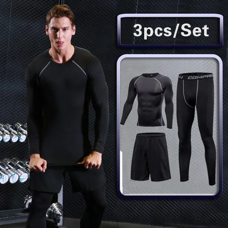 Men Rashguard Compression Set Gym Running Fitness Wear