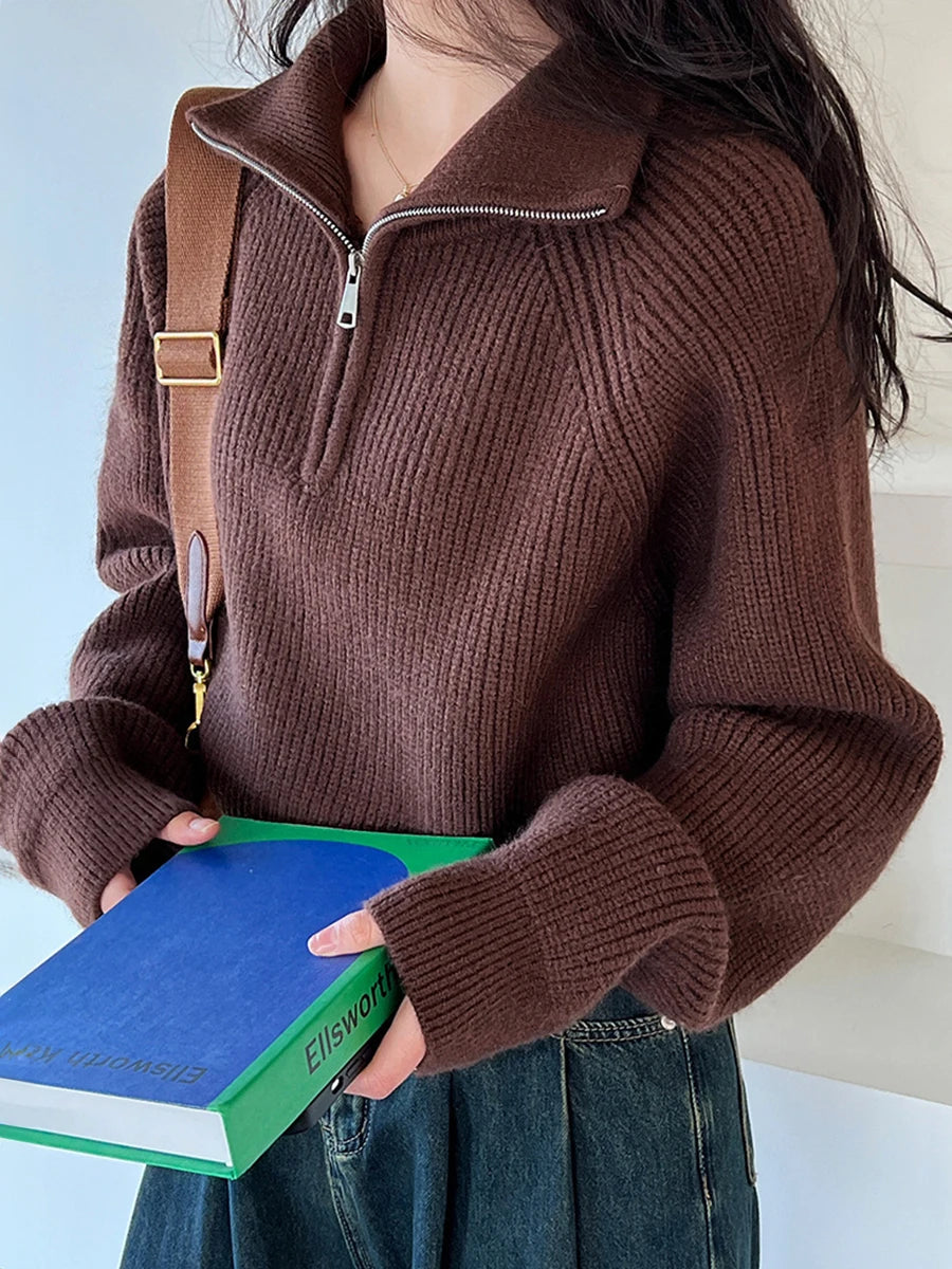 Pulls tricotés à col haut et manches longues pour femmes, superpositions douillettes