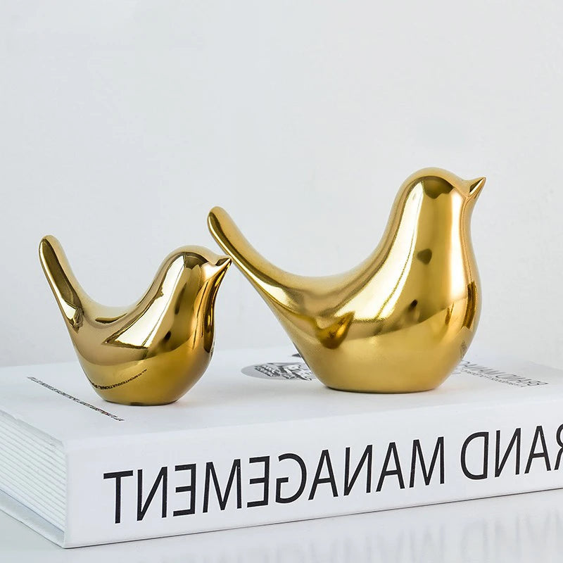 Figurine d'oiseau doré en céramique nordique en 4 tailles