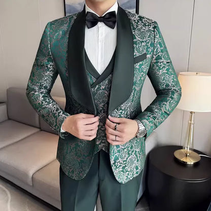 Costume de mariage 3 pièces pour homme en jacquard haute densité