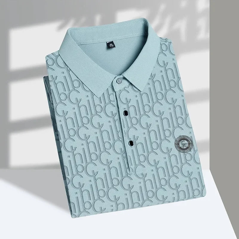 Nouveau polo à manches courtes en soie haut de gamme pour hommes, luxueux, gaufré