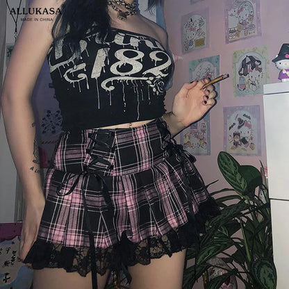 Y2K Lace-Up Goth Pleated Skirt