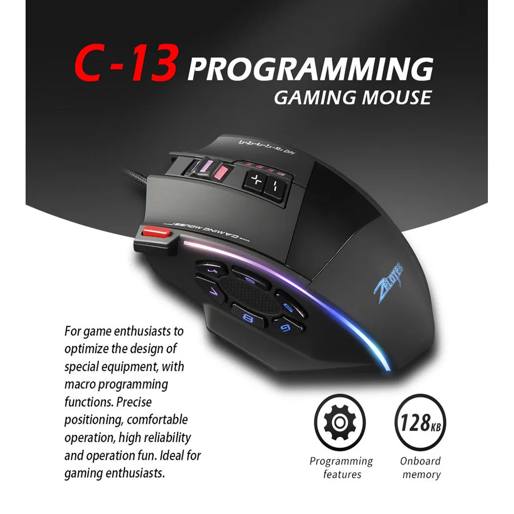 M908 RGB Backlight LED USB Wired Gaming Mouse 18 Programmable Mouse Buttons 12400 DPI