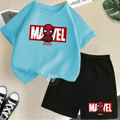 Niedliche Kurzarm-Outfits aus Baumwolle mit Cartoon-Print für Kinder