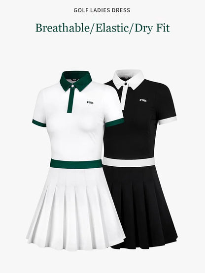 Damen Kurzarm Slim Plissee Golf Polo Shirt Rock Kleider