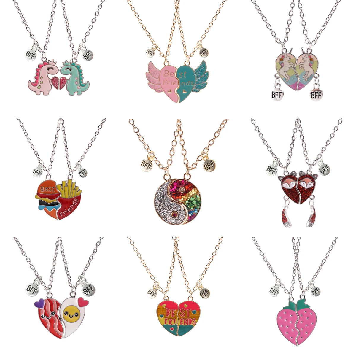 2 herzförmige Magnet-Panda-Halsketten