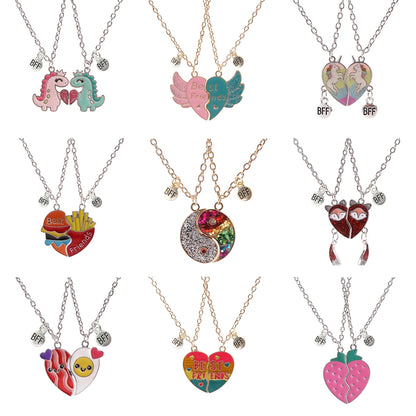 2 herzförmige Magnet-Panda-Halsketten